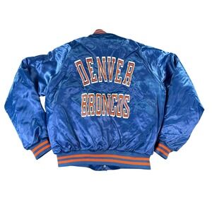 Vintage Chalk Line Denver Broncos Varsity Jacket Mens Large Blue Satin 1980s